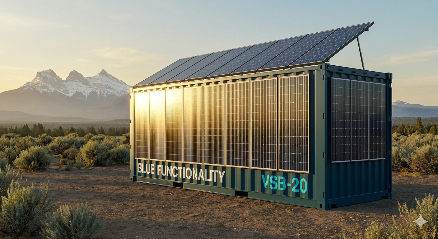 Blue Functionality vanadium solid-state battery container in the high desert
